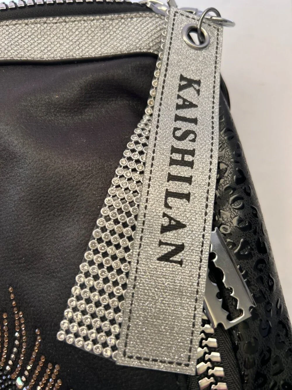 Kashilan Evil Eye Rhinestone Convertible Backpack Black Silver Shoulder Bag - Picture 7 of 16